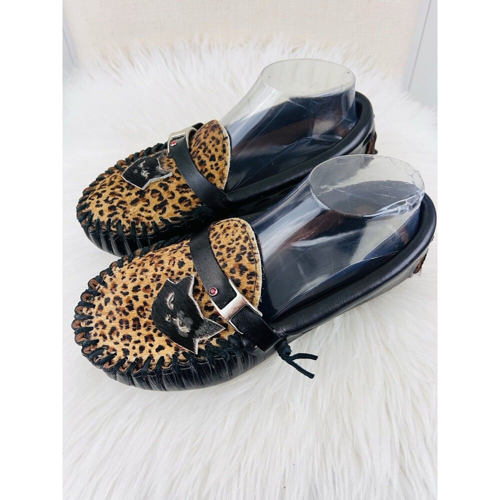 Once in a Lifetime Leopard Cat Face Moccasin Loafers Made in USA Size 7